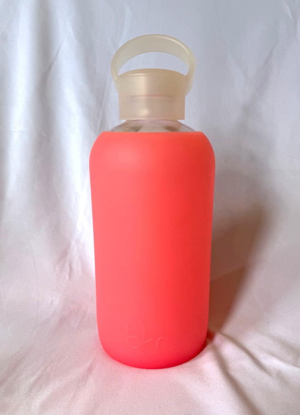 Rosy bkr Glass Water Bottle Sheer Hot Pink Silicone Sleeve- Little 500ml/ 16oz.